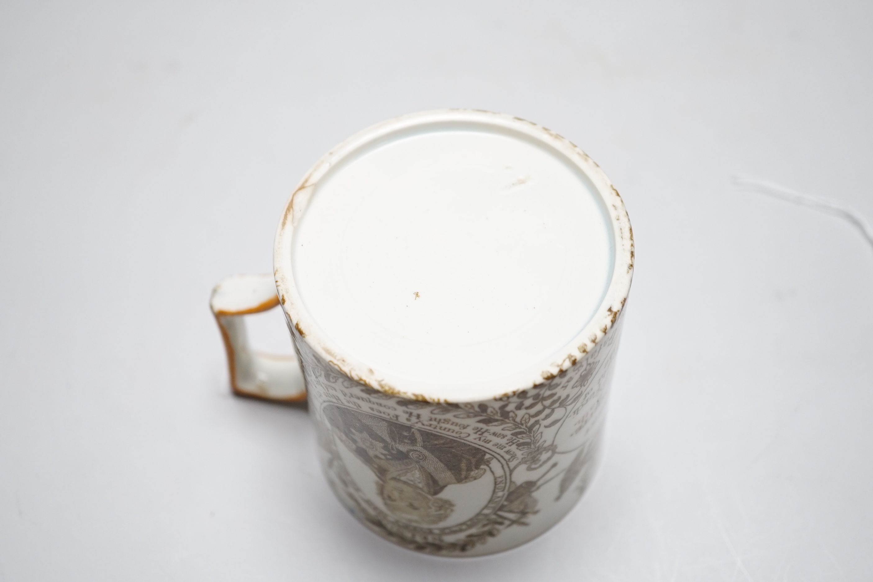 An early 19th century Lord Nelson pearlware commemorative mug, 9cm